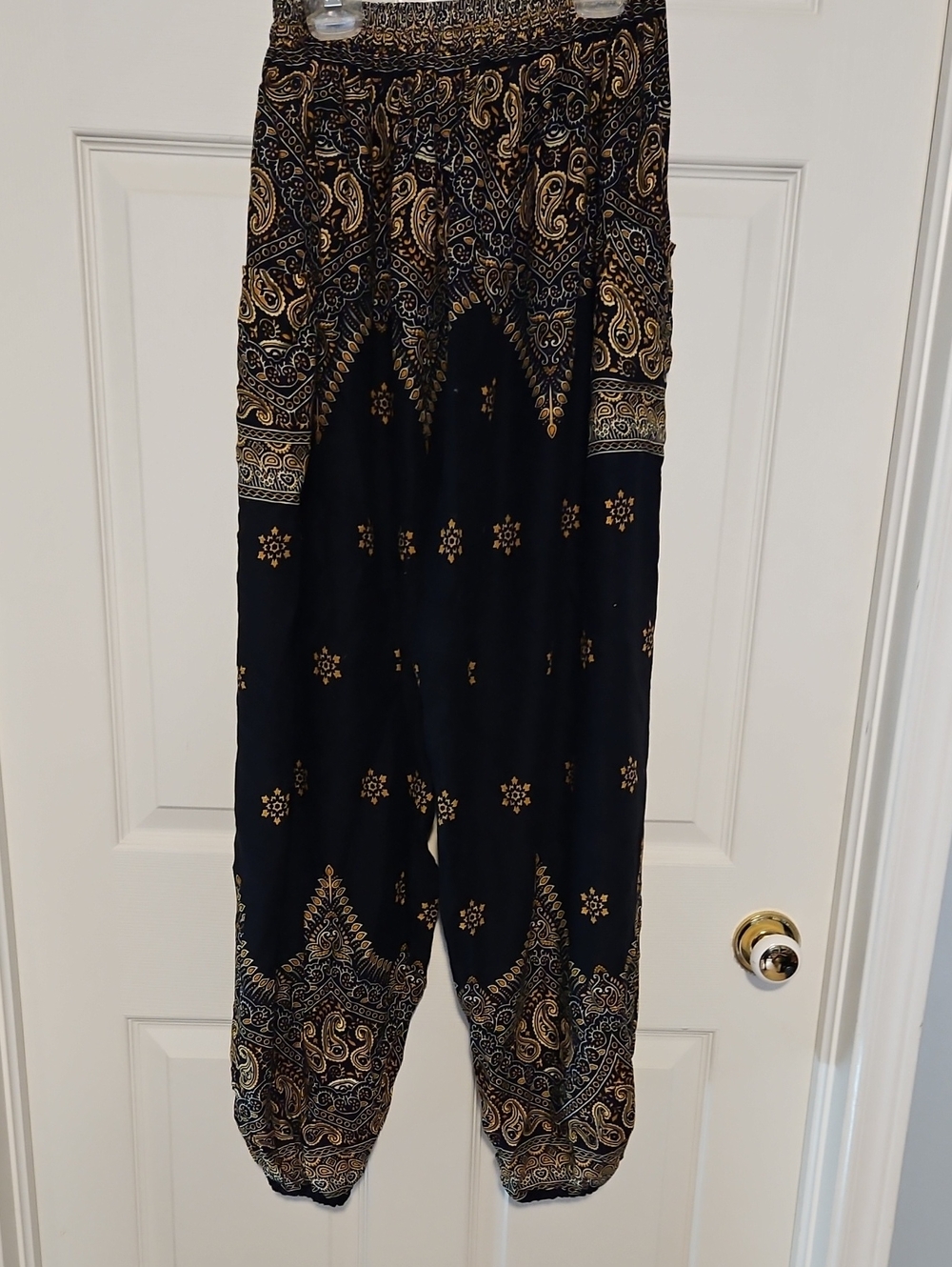 Boho Black & Gold Paisley Harem Pants